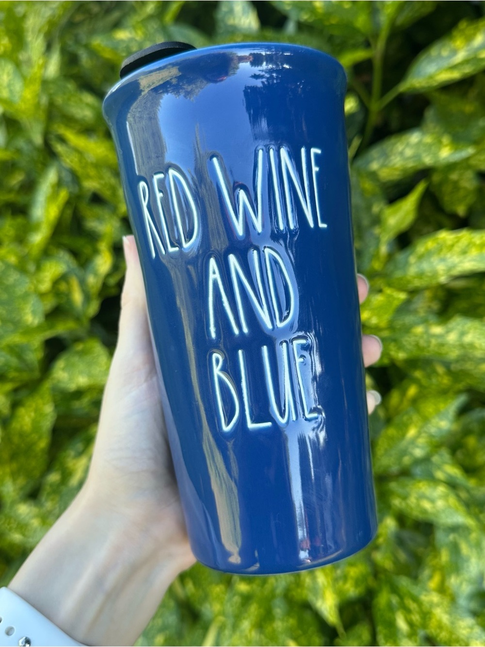 Rae Dunn Red Wine & Blue Ceramic Kitchen Travel Mug Cute American Patriotic